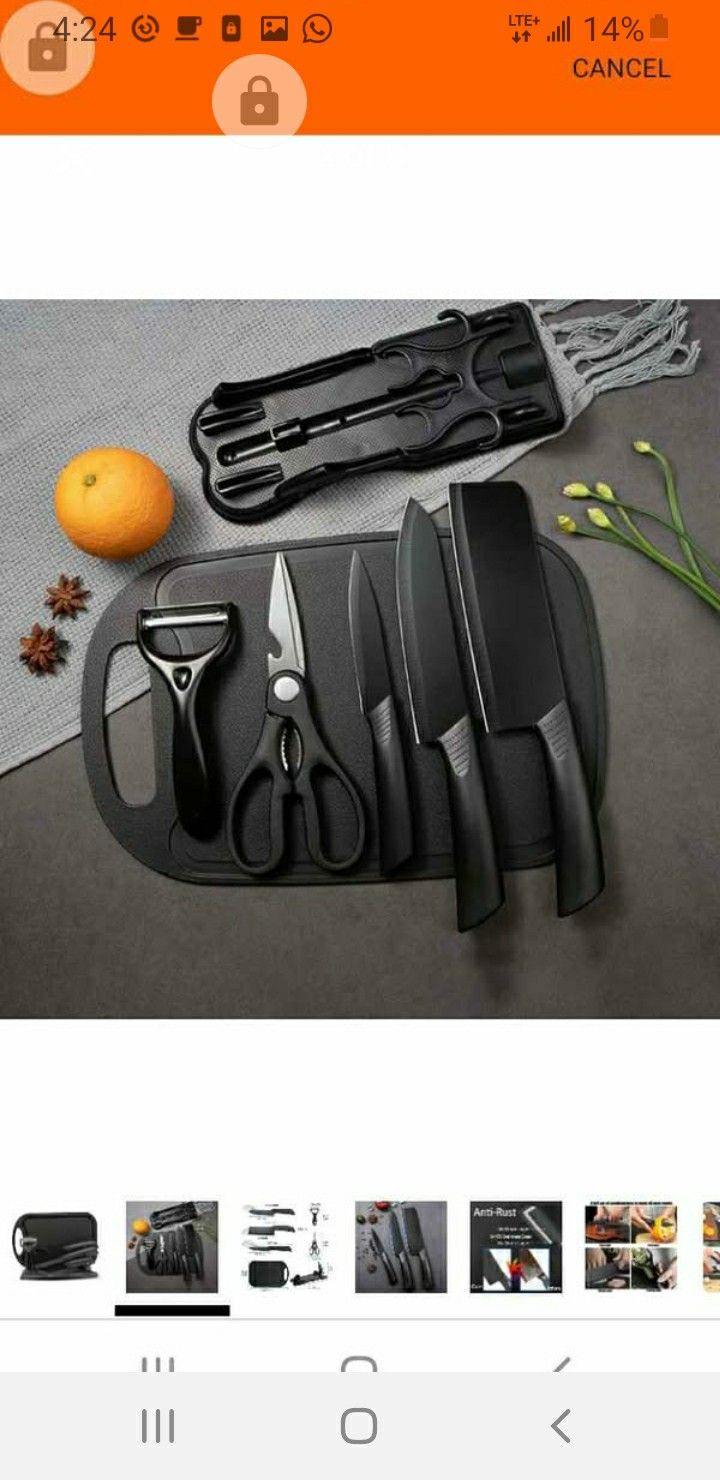 7-Piece Kitchen Knife Set - 5 Black Stainless Steel Knives with Sheaths, Cutting Board, and a Knife