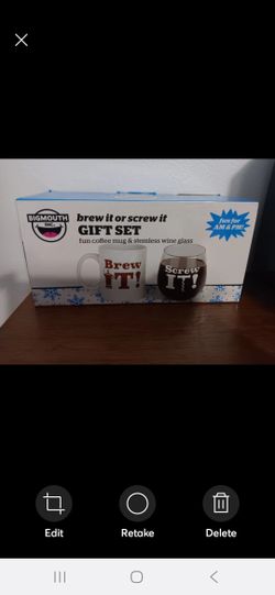 Big Mouth Brew It or Screw It Gift Set Coffee Mug Stemless Wine Glass Novelty