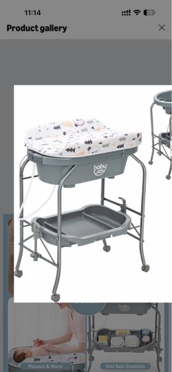 BABY JOY Baby Bathtub with Changing Table, Foldable Infant Diaper Changing Station with Storage Tray, Waterproof Pad, Portable Newborn Nursery Organiz