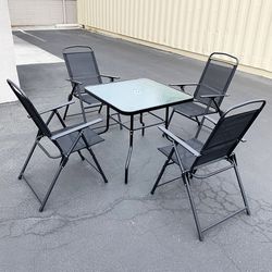 Brand New $100 Patio 5pcs Dining Set with 32x32” Table and 4pc Folding Chairs, Outdoor Furniture