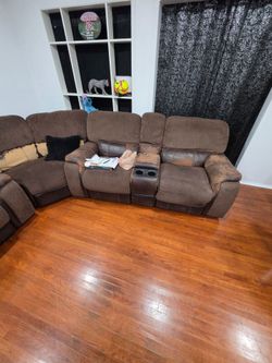 Brown Fabric Sectional Recliner Sofa