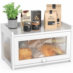 Bamboo Bread Box for Kitchen Countertop, Extra Large Farmhouse Bread Box with 4-Side Clear Panels, Wooden Bread Storage Container for Homemade Bread, 