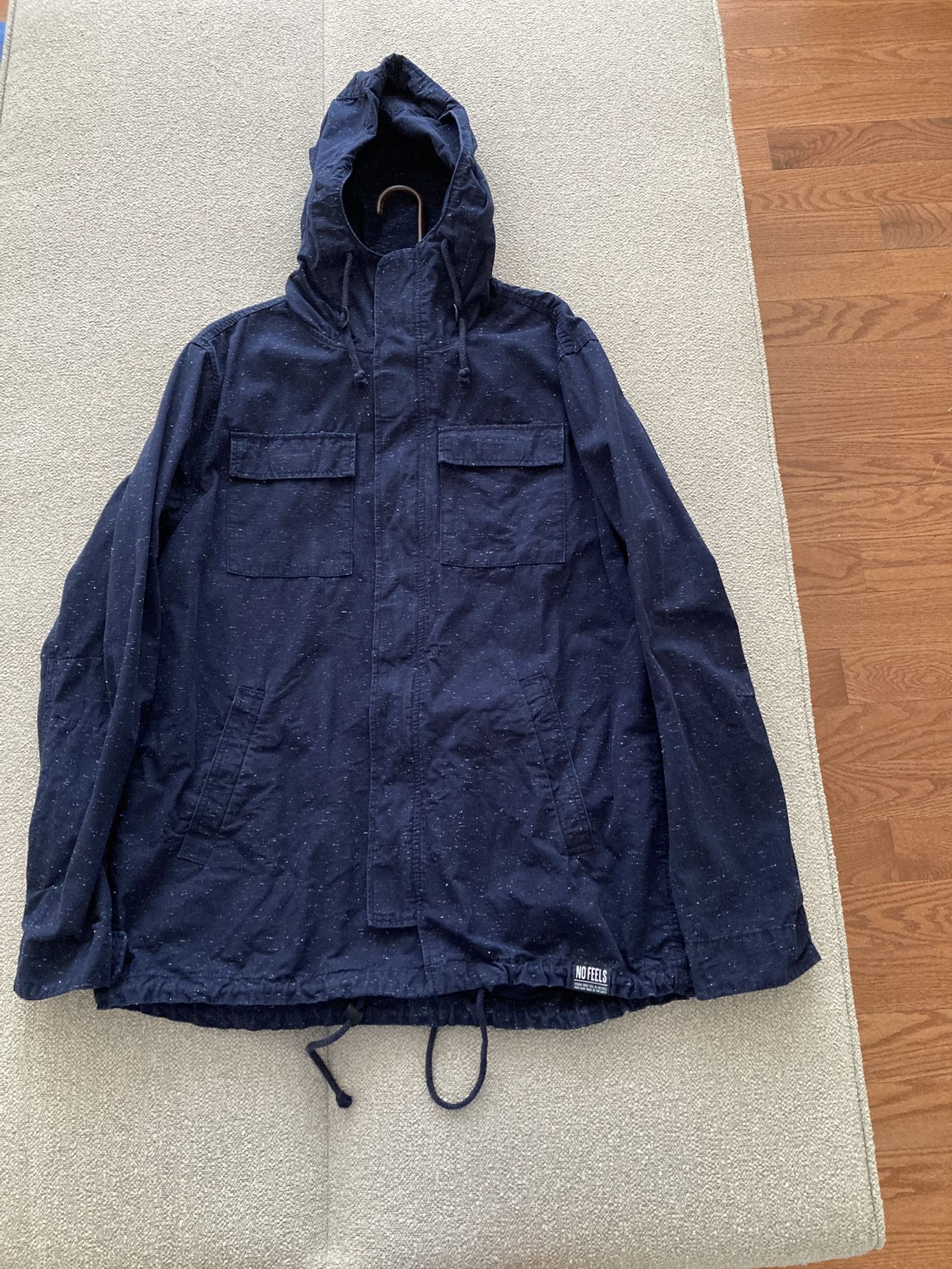 H&M Men’s Divided No Feels Speckled Navy Blue Hooded Jacket