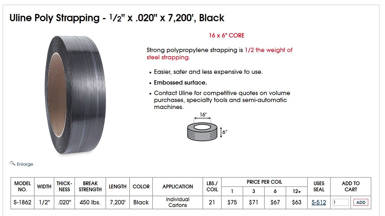 ULINE S-1862 1/2” Poly Strap - 2 box