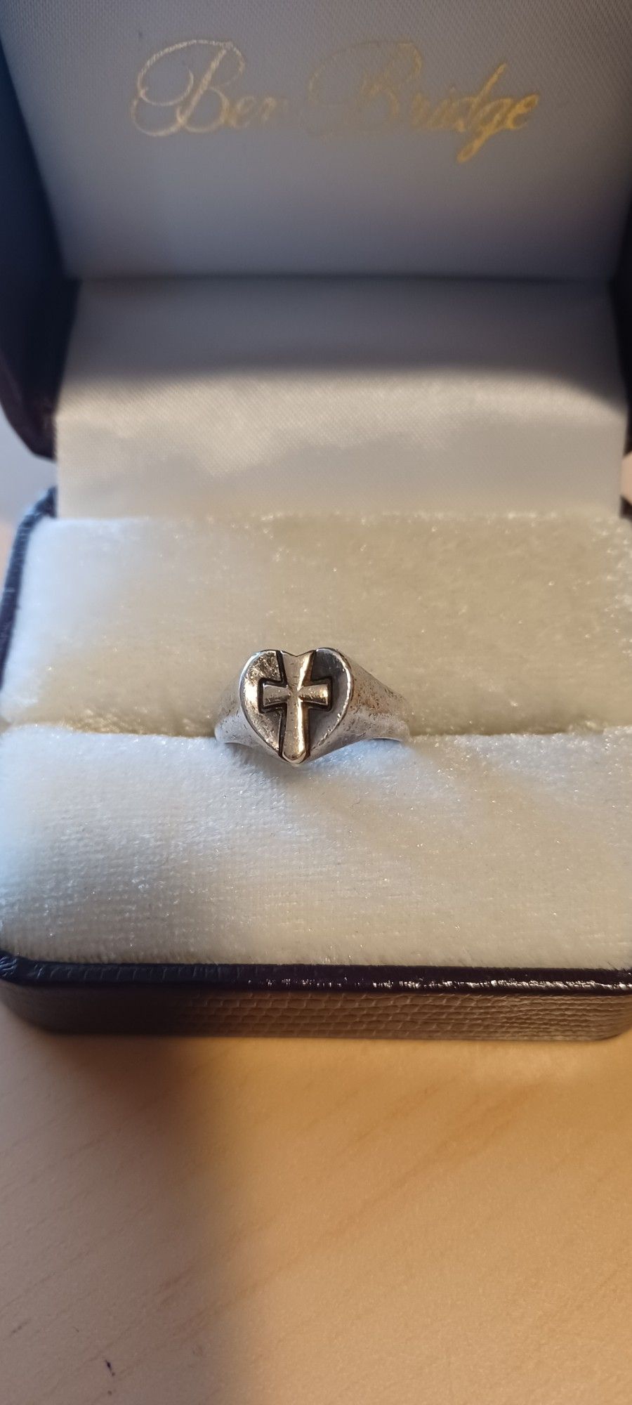 James Avery Sterling Silver 14kt Gold Cross Heart Ring Retired Vintage Women's Size 7