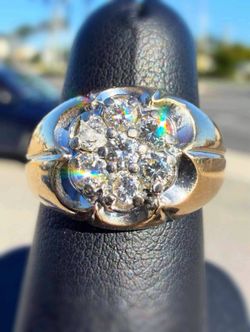 14k solid Yellow Gold 0.65CTW Natural Diamond Flower Cluster Unisex Ring sz6