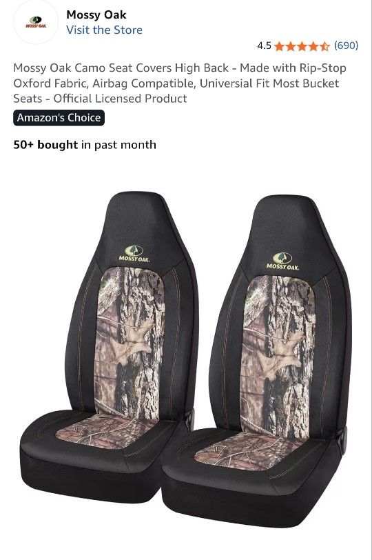 Mossy Oak Universal Seat Covers Camouflage Highback Waterproof