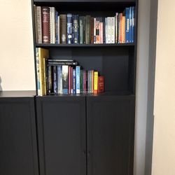 Bookcase with doors, dark brown oak effect, 31 1/2x11 3/4x79 1/2 "