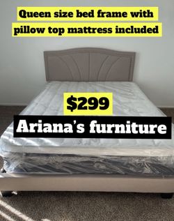 Queen Size Bed Frame With Pillow Top Mattress Included 