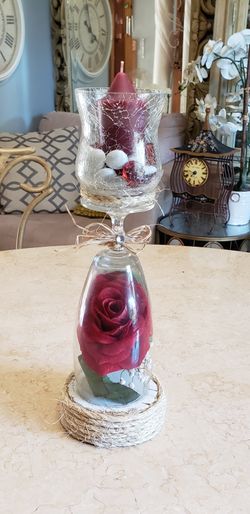 New Tall Red Rose Glass Candle Holder