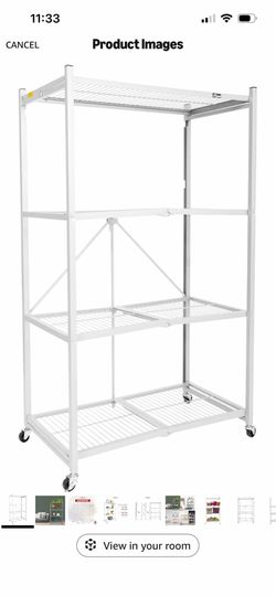 Origami R5 4-Shelf Heavy-Duty Folding Storage Rack, White - Large Foldable Metal Shelving Unit with Wheels for Garage, Pantry, Basement, Laundry Room 