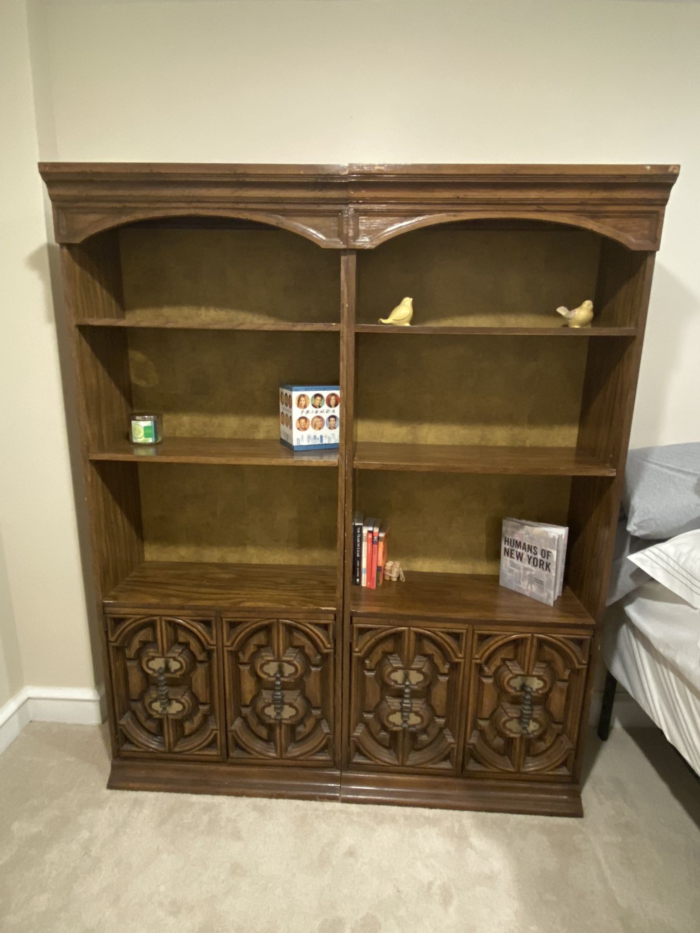 Two Vintage Bookcases/Bookshelves with Drawers 