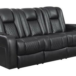 NEW MODERN BLACK LEATHER POWER RECLINING SOFA LED CUP HOLDERS THEATER 
SEATING