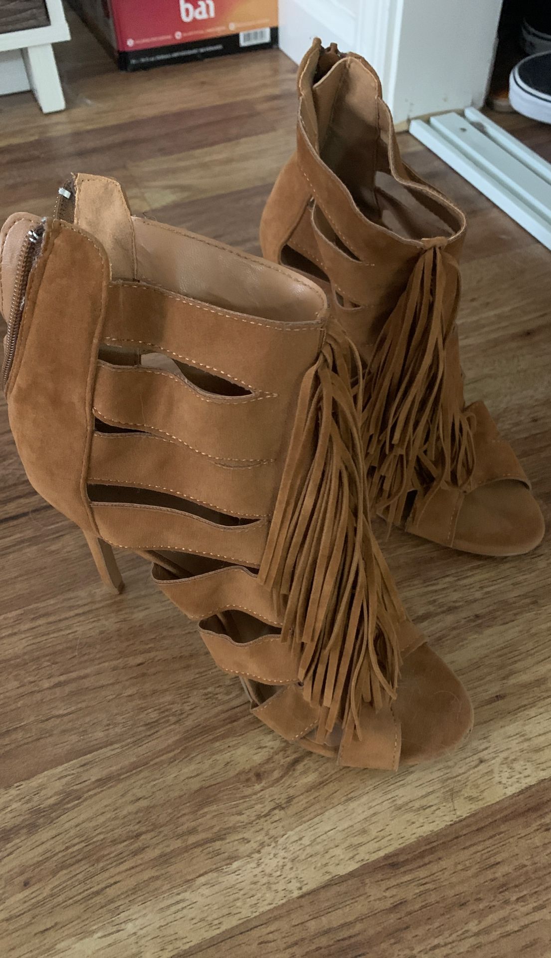 Suede Fringe Heels Sz 10