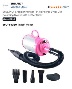 New Pet Dryer / pet grooming / dog grooming / pet supplies / SHELANDY Groomer Partner Pet Hair Force Dryer Dog Grooming Blower with Heater (Pink) Over