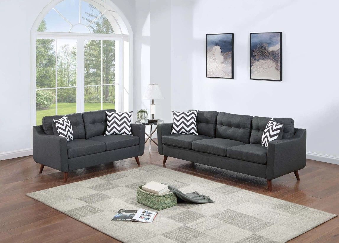 Brand New Black Retro Style Sofa & Loveseat 