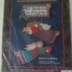 NEW counted cross stitch 12" wall hanging kit-"We Believe in Angels" $5 FIRM