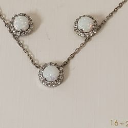 Isabella M Opal Sterling Silver Earrings Necklace Set. NIB