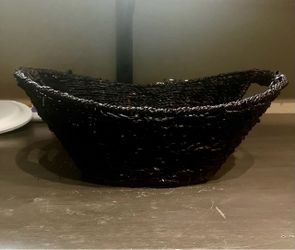 Dark Brown Woven Basket with Handles