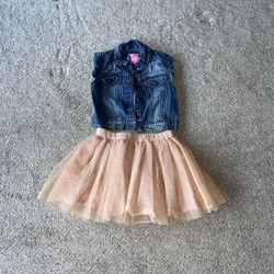 Isaac Mizrahi Denim Vest and Peach Tulle Skirt Set 3T