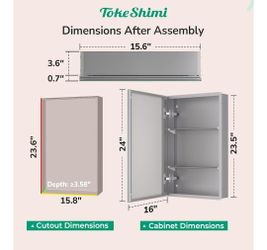 TokeShimi 16x24 Bathroom Medicine Cabinet with Mirror Tempered, Aluminum Silver Mirrored Medicine Cabinet Recessed 