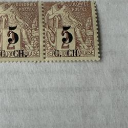 Cochin China Pair 1886 5Cents On 2 Cents Stamps MNH