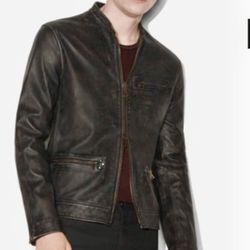 John Varvatos Collection Burnished Black Leather Bomber Jacket, sz EU54/US44 ($1898 retail!)