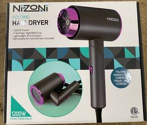 Nizoni Folding Hair Dryer 1200W Compact Travel Blow Dryer Black Purple
