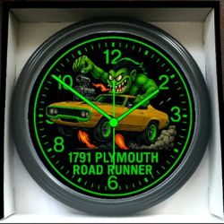 1971 Plymouth Roadrunner Glow In The Dark Wall Clock New!