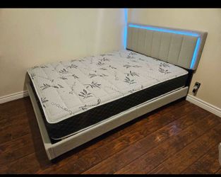 Queen bed frame with mattress new in box