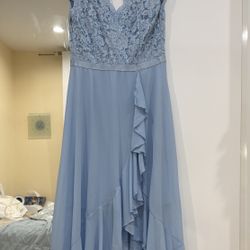 Blue Lace V-Neck Dress