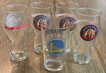 Samuel Adams Beer Glasses and Modelo Golden State Warriors Pint Glass