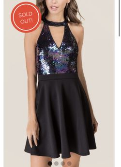 Black Purple Sequins Cocktail Dress M