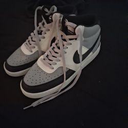 Nike Court Vision Mid Next Nature sneaker in the "Light Smoke Grey/Black/Sail" colorway