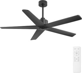 WINGBO 54 Inch Ceiling Fan without Lights, 5 Carved Solid Wood Blade