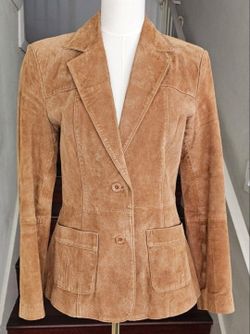 Women's Camel Brown Suede Leather Blazer Jacket 6 **READ INFO