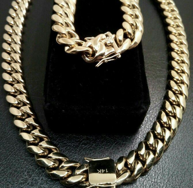 14K Real Gold Bonded Stainless Steel  Cuban Link 14mm Necklace Chain 24" With 8.5" Bracelet Set Gift Boxed Brand New