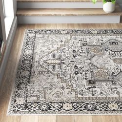 Haughton Machine-Washable Oriental Area Rug - – Black/Taupe – 6’7” x 9’