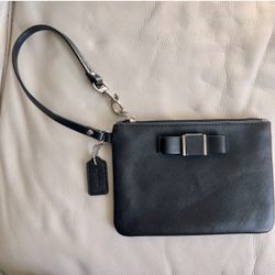 Coach Black Leather Wristlet with Bow Accent