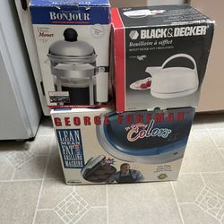 Kitchen Appliances, New In The Box, George Foreman, Grill, Electric Tea, Kettle Coffee Press