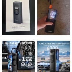 Tire Inflator Portable Air Compressor for Car,Large Motor 2X Fast, Bike Pumps with 150 PSI High Pressure Gauge and LED Light,Tire Pump Auto Shut-Off E