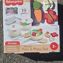 Fisher-Price Wooden Pots & Pans Set for Preschool Kitchen Pretend Play
