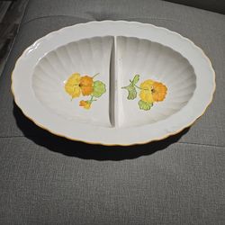 Metlox in the Vernon Ware "Nasturtium" Pattern 11" Divided Bowl Chipped
