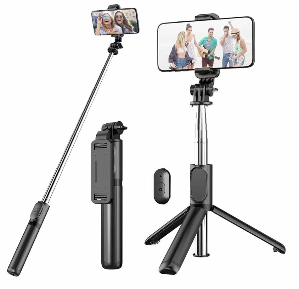Stick Tripod with Detachable Wireless Remote, 4 in 1 Extendable Portable Selfie Stick & Phone Tripod Stand Compatible with Gopro, iPhone/Samsung/Huawe