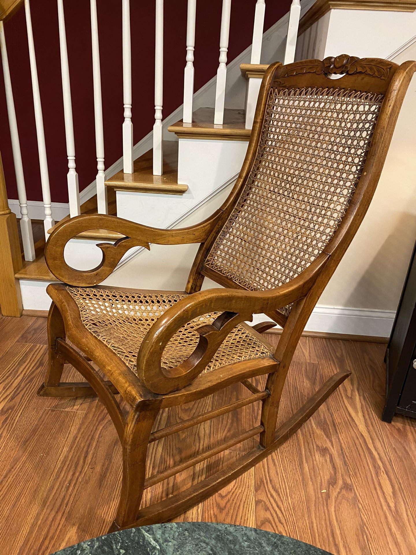 Antique late 1800’s Lincoln Rosebud cane seat rocking chair