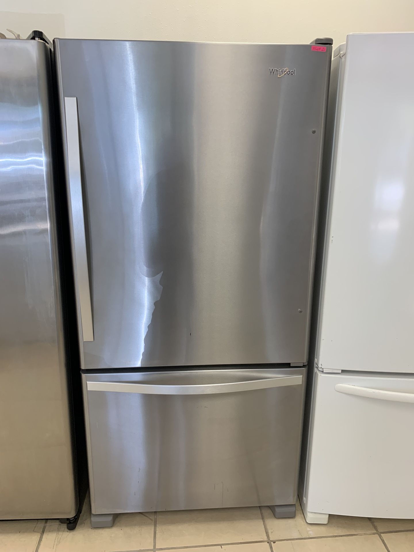 WHIRLPOOL BOTTOM TOP FRIDGE STAINLESS STEEL