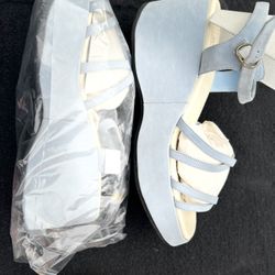 New Colin Stuart Black Leather Platform Shoes Sandals 10