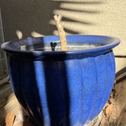 Oversized Blue  Glazed ceramic Round Indoor/Outdoor Planter