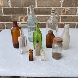 Vintage Glass Bottles Lot Of 11 