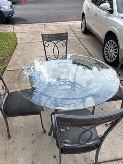 Round Glass Top Dining Table with 3 Chairs